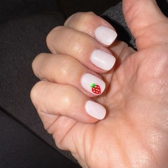 JVA Day Spa - So adorable. Milky white dip powder and hand painted strawberries on my ring fingers! - Eyelash Service Near Me - Arlington, Virginia