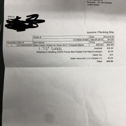 Invoice to show he was supposed to send a Glock 21 holster