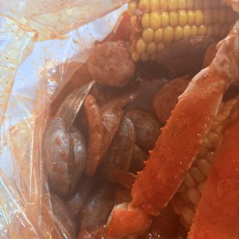Crabby Crabby - Snow crab, Easy peel shrimp, sausage, corn, clams and eggs (eggs were extra) - Seafood Near Me - Newark, California Crabby Crabby - Snow crab, Easy peel shrimp, sausage, corn, clams and eggs (eggs were extra) - Seafood Near Me - Newark, California