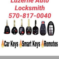 Luzerne Auto Locksmith - lost key, chip key, transponder key, fob key, key fob replacement, push to start remote fob, high security key, lockouts, give us a call.