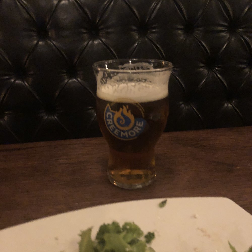 Creemore Beer and what's left of the salmon and Mediterranean salad I could not stop eating!! Creemore Beer and what's left of the salmon and Mediterranean salad I could not stop eating!!