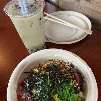 Poke Express & Boba Tea Time - Today's meal! Honeydew melon boba with a poke bowl - Poke Near Me - Spokane, Washington