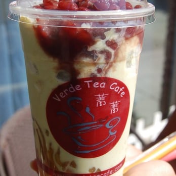 Verde Tea Cafe - green tea smoothie with red bean (called mo-cha on the menu i think?), with new noodle type bubbles - Cafes Near Me - Mountain View, California Verde Tea Cafe - green tea smoothie with red bean (called mo-cha on the menu i think?), with new noodle type bubbles - Cafes Near Me - Mountain View, California