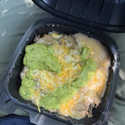 Lunch bowl w/ steak, rice, beans, green chile, and guac