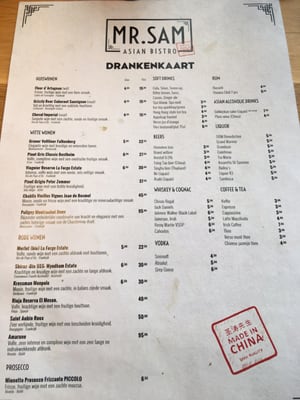 Menu photo 1 Mr. Sam Amsterdam, NH