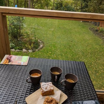 The Roost Cafe - two cups of coffee and a slice of cake - Cafes Near Me - King City, Ontario