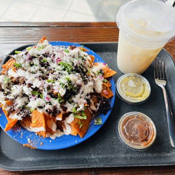 Chicana - Chilaquiles with Jackfruit Carnitas and Horchata - Vegan Near Me - Fullerton, California Chicana - Chilaquiles with Jackfruit Carnitas and Horchata - Vegan Near Me - Fullerton, California