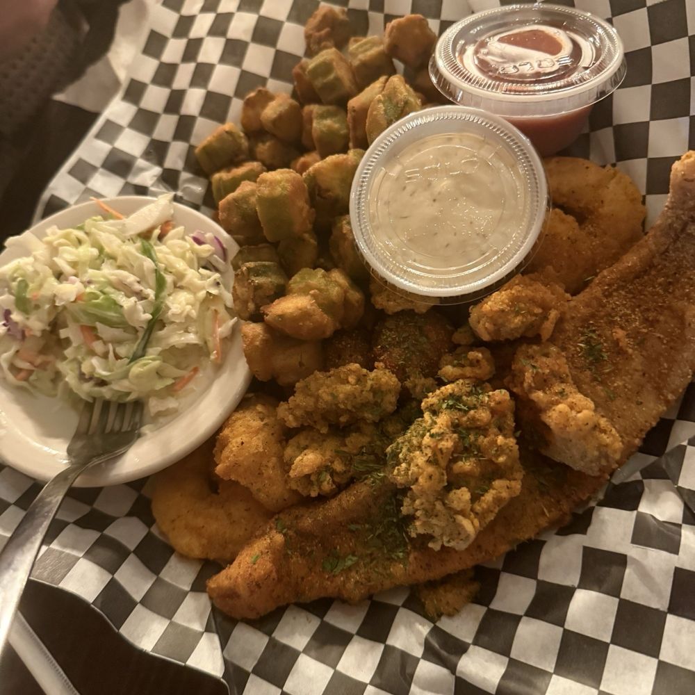 Cajun Craft - Seafood Platter with Okra and Cole Slaw - Cajun/Creole Near Me - Waco, Texas Cajun Craft - Seafood Platter with Okra and Cole Slaw - Cajun/Creole Near Me - Waco, Texas