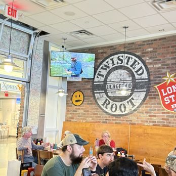 Twisted Root Burger - Hubby was pretty happy watching a fishing show while eating lunch. - Burgers Near Me - Irving, Texas Twisted Root Burger - Hubby was pretty happy watching a fishing show while eating lunch. - Burgers Near Me - Irving, Texas
