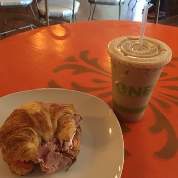 Cafe De L' Opera - Chai latte and my customized breakfast: croissant with ham and fresh mozarella, fig jam - Coffee & Tea Near Me - San Diego, California