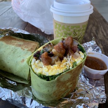 The Yucca Tree Eatery - Breakfast Burrito with salsa and 12 oz Joshua Tree brew. - Cafes Near Me - Yucca Valley, California The Yucca Tree Eatery - Breakfast Burrito with salsa and 12 oz Joshua Tree brew. - Cafes Near Me - Yucca Valley, California