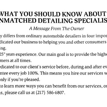 Unmatched Detail Specialist - Auto Detailing Near Me - Champaign, Illinois Unmatched Detail Specialist - Auto Detailing Near Me - Champaign, Illinois