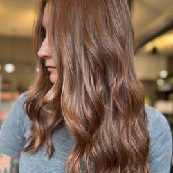 The Gilded Lily - Warm copper-brown with soft, glowing dimension and lived-in waves. Fresh color at The Gilded Lily, Logan Square.