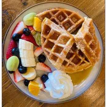 Morning Kitchen - Sweet Waffle x fresh fruits and whip cream. Simple but satisfying breakfast meal. - Waffles Near Me - Los Angeles, California