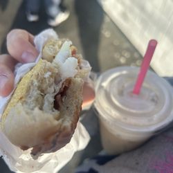 Camp One Coffee - Original bacon asiago bagel sandwich and cold brew w cold foam