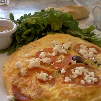 Chaumont - Feta Frittata - organic eggs, tomatoes, baby spinach, black olives. Arugula side and the cutest, mini baguette. - Bakeries Near Me - Beverly Hills, California Chaumont - Feta Frittata - organic eggs, tomatoes, baby spinach, black olives. Arugula side and the cutest, mini baguette. - Bakeries Near Me - Beverly Hills, California