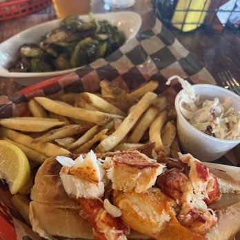 Barking Crab - Naked Lobster Roll, fries coleslaw and Brussels sprouts - Seafood Near Me - Boston, Massachusetts