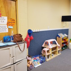One wall of the childcare room. Childcare is available during several classes; $1 per child per class.