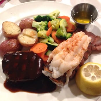The Tower Club - The steak and lobster with the not very appetizing looking sauce. - New American Near Me - Oxnard, California