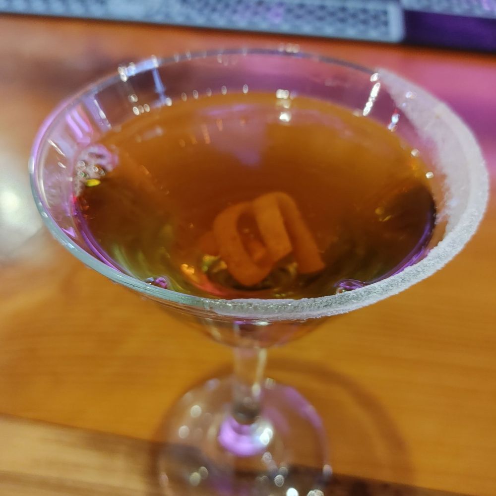 The Astro Lounge - The bartender and I have christened this "The Deckard" or the "Rick Deckard". Aztec chocolate bitters, sweet vermouth, whiskey and Galliardo - Lounges Near Me - Bend, Oregon