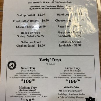 David's Catfish House - Menu 4/2/19 - Seafood Near Me - Thomasville, Alabama David's Catfish House - Menu 4/2/19 - Seafood Near Me - Thomasville, Alabama