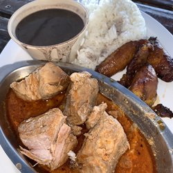 Cuban Food - Roasted pork, rice & beans, plantains
