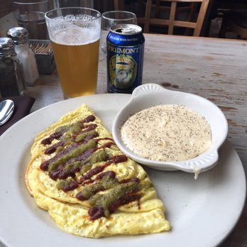 Cafe Flora - Breakfast quesadilla with cheesy grits and a Fremont Pale Ale - Vegetarian Near Me - Seattle, Washington Cafe Flora - Breakfast quesadilla with cheesy grits and a Fremont Pale Ale - Vegetarian Near Me - Seattle, Washington