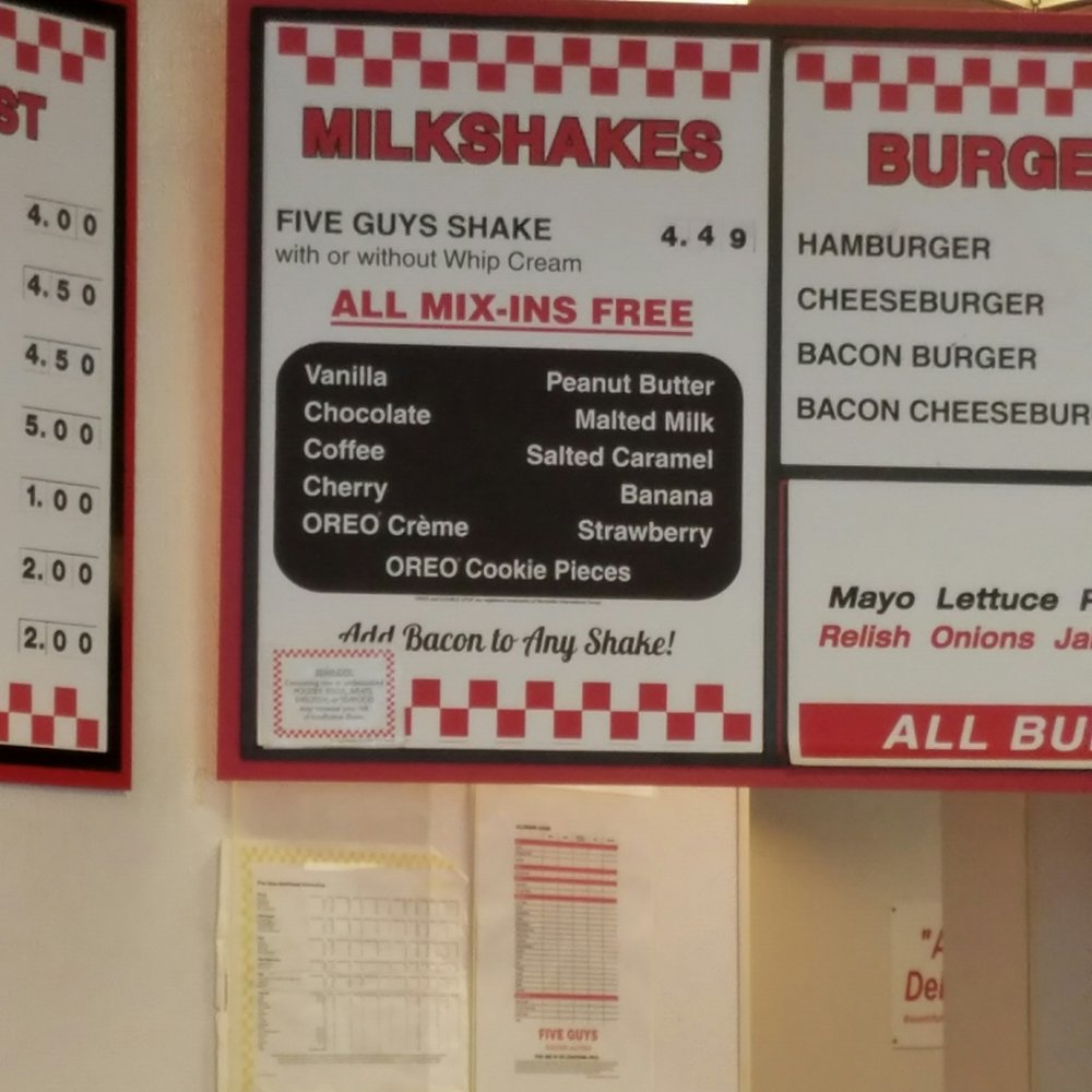 Five Guys - First time seeing their milkshake options, so I had to change my whole approach to getting lunch - Burgers Near Me - Washington, DC, District of Columbia