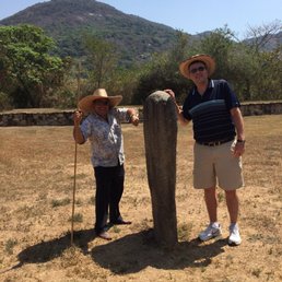 Tehuacalco Ruins - Sundial. Roberto and my husband. Tehuacalco Ruins - Sundial. Roberto and my husband.
