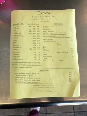 Menu photo 2 Ernie's Famous Subs Greenville, NC Menu photo 2 Ernie's Famous Subs Greenville, NC