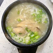 Photo of Mountain Cafe - Los Angeles, CA, United States. Samgyetang - eat the chicken with accompanying dipping salt (refer to other pic for visual).