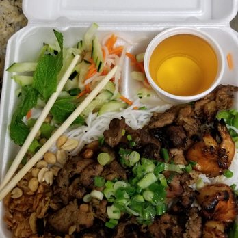 Simply Pho - Grilled pork and shrimp over Vermicelli. - Noodles Near Me - Orange, California