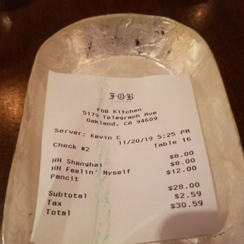 FOB Kitchen - The bill during "Happy Hour" = $2.00 off most appetizers & drinks. Entrees are regular price. - Filipino Near Me - Oakland, California FOB Kitchen - The bill during "Happy Hour" = $2.00 off most appetizers & drinks. Entrees are regular price. - Filipino Near Me - Oakland, California