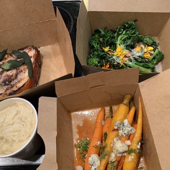 Reds' Bistro - Porchetta, molasses whipped potatoes, carrots with blue cheese and chili honey, and broccoli rabe. - New American Near Me - Loomis, California Reds' Bistro - Porchetta, molasses whipped potatoes, carrots with blue cheese and chili honey, and broccoli rabe. - New American Near Me - Loomis, California