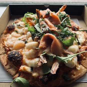 Steveston Pizza Company - This is the Tiger Prawns and Salmon Castle Pizza - Pizza Near Me - Richmond, British Columbia Steveston Pizza Company - This is the Tiger Prawns and Salmon Castle Pizza - Pizza Near Me - Richmond, British Columbia