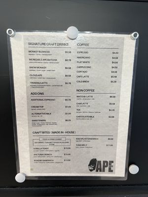 Menu photo 3 Ape Coffee Placentia, CA