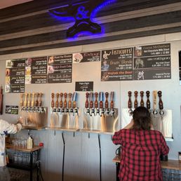 Draft beer taps and labels.