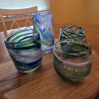 The Glass Ceiling - Colorful drinkware - short and tall cups made during the glass blowing experience. - Glass Blowing Near Me - Richmond, Virginia The Glass Ceiling - Colorful drinkware - short and tall cups made during the glass blowing experience. - Glass Blowing Near Me - Richmond, Virginia