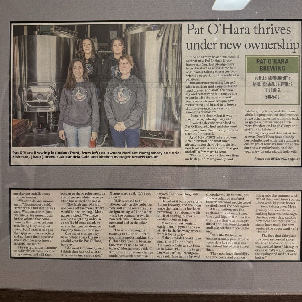 Pat's Brew House - Newspaper article - All Women owned and operated - Breweries Near Me - Cody, Wyoming Pat's Brew House - Newspaper article - All Women owned and operated - Breweries Near Me - Cody, Wyoming