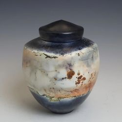 Judith Motzkin Studio - SpiritKeeper. Flame and vapors, saggar fired, urn.