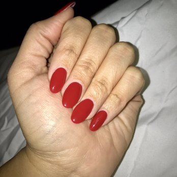 Lavie Nails & Spa - Almond shape full set, with gel in apple red!! - Nail Salons Near Me - Aurora, Colorado