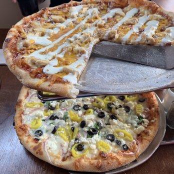 The Post - Top: 12" chicken dinner, no onions Bottom: 12" Mediterranean, add ricotta - Pizza Near Me - Louisville, Kentucky