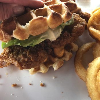 Waterfront Social - Chicken and waffle sandwich - Bars Near Me - Crystal River, Florida Waterfront Social - Chicken and waffle sandwich - Bars Near Me - Crystal River, Florida