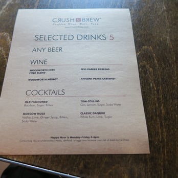 Crush & Brew - Happy Hour Drink Menu - New American Near Me - Temecula, California