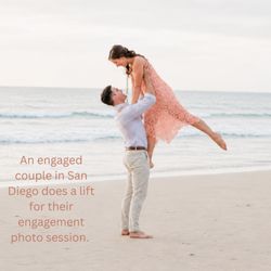 Dancing Together - Lifts and dips at an engagement photo session, on the beach in San Diego
