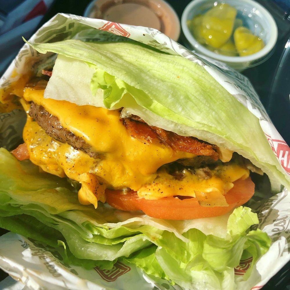 Double Charburger with bacon and lettuce wrapped! So good!! Double Charburger with bacon and lettuce wrapped! So good!!