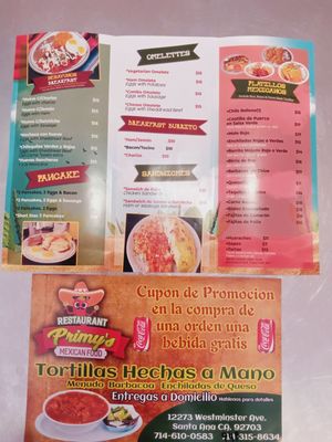 Menu photo 4 Restaurant Primys Santa Ana, CA