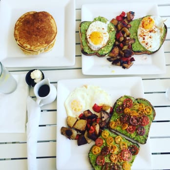 Toast on First - Buttermilk pancakes (upper left corner) Sunny Avacado (upper right) Cali fresh (bottom) - Coffee & Tea Near Me - Whittier, California Toast on First - Buttermilk pancakes (upper left corner) Sunny Avacado (upper right) Cali fresh (bottom) - Coffee & Tea Near Me - Whittier, California