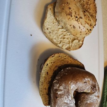 Three Brothers Bagels - Our at home lightly toasted French toast bagel & Garlic herb! Enjoyed splitting them! - Bagels Near Me - Glenshaw, Pennsylvania Three Brothers Bagels - Our at home lightly toasted French toast bagel & Garlic herb! Enjoyed splitting them! - Bagels Near Me - Glenshaw, Pennsylvania