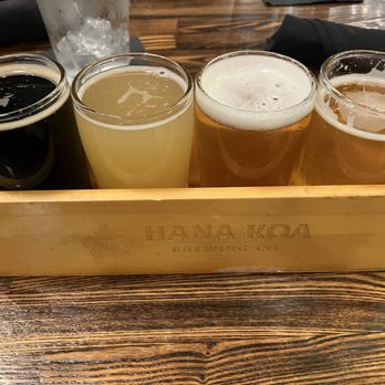 Hana Koa Brewing - Beer flight: Summer Stout, Chee Hoo Chongers, Breaktime/Unbreakable Blonde, Joyce Lightening - Breweries Near Me - Honolulu, Hawaii Hana Koa Brewing - Beer flight: Summer Stout, Chee Hoo Chongers, Breaktime/Unbreakable Blonde, Joyce Lightening - Breweries Near Me - Honolulu, Hawaii